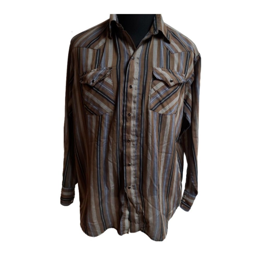 PANHANDLE SLIM Mens Brown Striped Pearl Snap Shirt